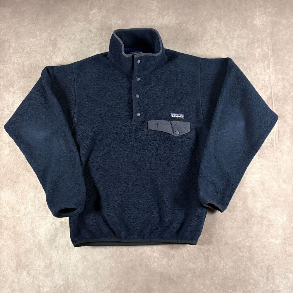 patagonia synchilla snap-t navy blue fleece pullover